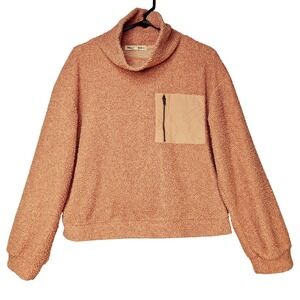 Womens Pink Teddy Sherpa Fleece Cowl Neck Athleisure Top Large‎